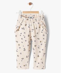 GEMO Pantalon en molleton fleuri à taille élastiquée bébé fille blanc standard
