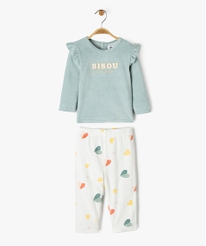 GEMO Pyjama en velours 2 pièces avec message brodé bébé fille Vert