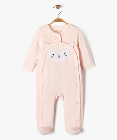GEMO Pyjama en velours ouverture devant motif animal et pois dorés bébé Rose