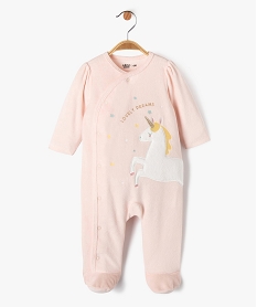 GEMO Pyjama en velours ouvert devant avec motif licorne bébé fille Rose