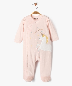 GEMO Pyjama en velours ouvert devant avec motif licorne bébé fille rose standard
