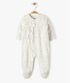 GEMO Pyjama en velours à motifs fleuris ouvert devant bébé fille imprime ecru