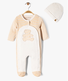 GEMO Ensemble 2 pièces bébé garçon pyjama en velours et bonnet- LuluCastagnette Beige