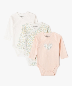 GEMO Body manches longues et fermeture devant croisée bébé fille (lot de 3) Rose