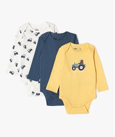 GEMO Body à manches longues avec motifs tracteurs bébé garçon (lot de 3) Jaune