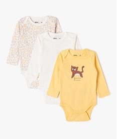 GEMO Bodies à manches longues imprimé animal sauvage bébé (lot de 3) Beige