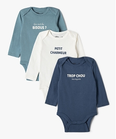 GEMO Body manches longues col américain à message bébé (lot de 3) Bleu