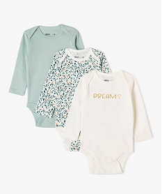 GEMO Bodies à manches longues à motifs fleuris bébé (lot de 3) blanc standard
