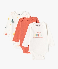 GEMO Body à manches longues avec motifs girly bébé fille (lot de 3) Beige