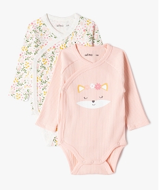 GEMO Bodies à manches longues fermeture croisée bébé (lot de 2) Rose