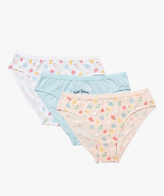 GEMO Culotte coton stretch imprimée cœur fille (lot de 3) Bleu