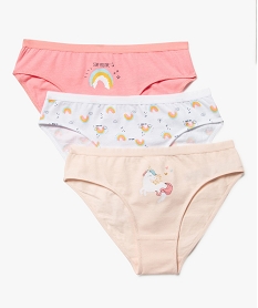 GEMO Culotte coton stretch imprimée licorne fille (lot de 3) Rose