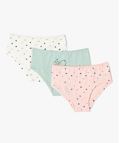 GEMO Shorties en coton à motifs cœurs fille (lot de 3) Vert