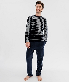 GEMO Pyjama en velours avec haut rayé homme bleu standard