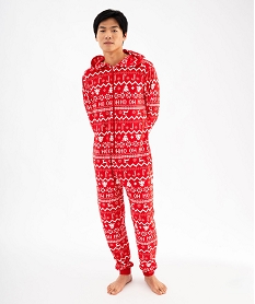GEMO Combinaison pyjama de Noël en velours à capuche et motifs homme Rouge