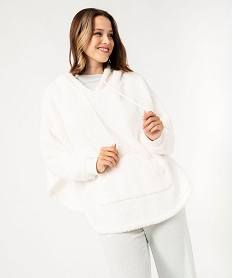 GEMO Veste d’intérieur à capuche en maille peluche femme Blanc