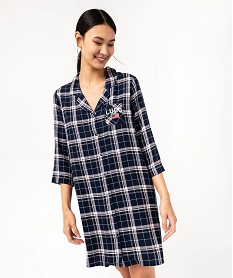 GEMO Chemise de nuit liquette à carreaux et manches 34 femme - LuluCastagnette Bleu
