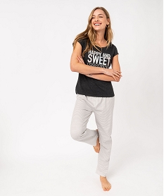 GEMO Pyjama bicolore avec message femme Gris