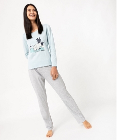 GEMO Pyjama bicolore avec motif femme Bleu