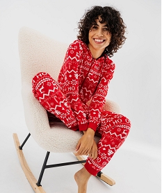 GEMO Combinaison pyjama de Noël en velours à capuche femme rouge standard