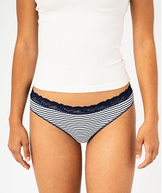 GEMO Culotte en coton stretch avec ceinture dentelle femme (lot de 2) navy