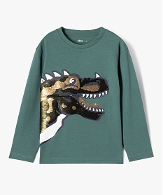 GEMO Tee-shirt à manches longues avec motif dinosaures et sequins réversibles garçon vert standard
