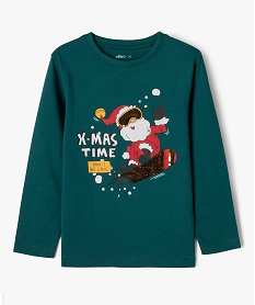 GEMO Tee-shirt manches longues de Noël en coton imprimé garçon Vert