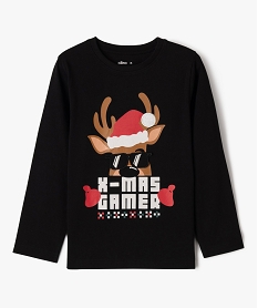 GEMO Tee-shirt manches longues de Noël en coton imprimé garçon Noir