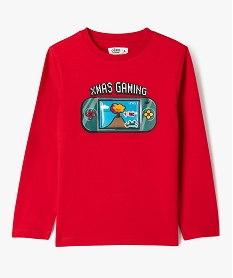 GEMO Tee-shirt à manches longues avec motif de Noël animé garçon Rouge
