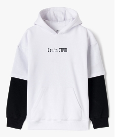 GEMO Sweat à capuche bicolore garçon Blanc