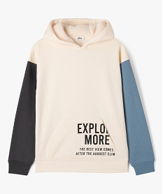 GEMO Sweat tricolore avec capuche doublée sherpa garçon Beige