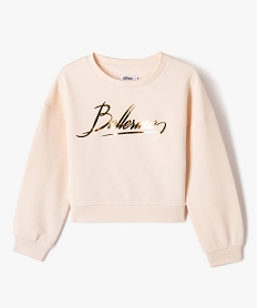 GEMO Sweat cropped imprimé brillant devant et dos fille Beige