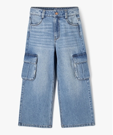 GEMO Jean cargo wide leg à taille ajustable fille bleu vif