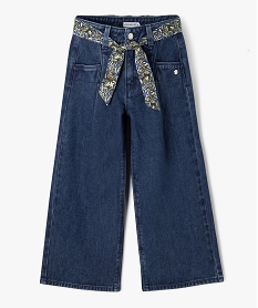 GEMO Jean wide leg à taille haute réglable et ceinture fleurie fille - LuluCastagnette Gris