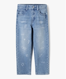 GEMO Jean mom fit taille ajustable à motifs fille Gris
