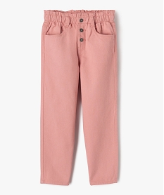 pantalon denim colore coupe slouchy a taille haute ajustable fille rose pantalonsK524601_1