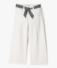 GEMO Jean wide leg fin à taille haute réglable et ceinture fleurie fille - LuluCastagnette Beige
