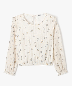 GEMO Blouse en voile à motifs fleuris coupe courte fille blanc chine