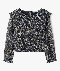 GEMO Blouse en voile à motifs fleuris coupe courte fille Bleu