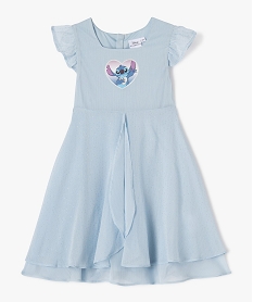 GEMO Robe longue à manches courtes en voile et paillettes fille - Stitch bleu standard