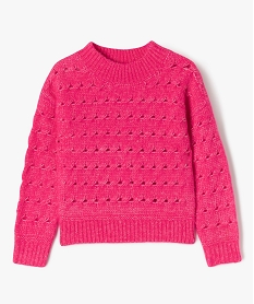 GEMO Pull en maille torsadée ajourée avec col montant fille Rose
