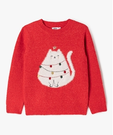 GEMO Pull de Noël avec motif chat fille Rouge