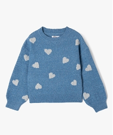 GEMO Pull à motifs coeurs pailletés fille Bleu