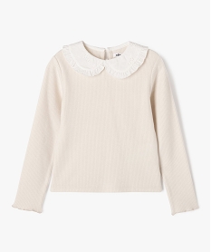 GEMO Pull en maille côtelée avec col Claudine brodé fille Beige