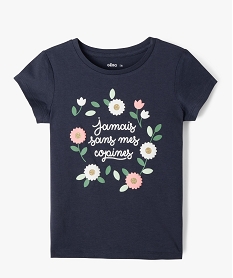 GEMO Tee-shirt à manches courtes avec motifs fleuris et paillettes fille navy