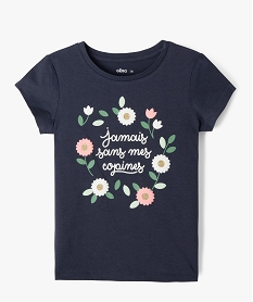 GEMO Tee-shirt à manches courtes avec motifs fleuris et paillettes fille Bleu