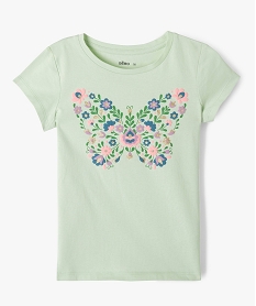 GEMO Tee-shirt à manches courtes avec motifs fleuris et paillettes fille Vert