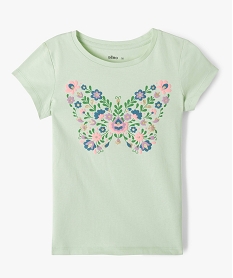 GEMO Tee-shirt à manches courtes avec motifs fleuris et paillettes fille vert standard