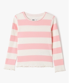 GEMO Tee-shirt manches longues en maille côtelée rayée fille Rose