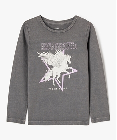 GEMO Tee-shirt manches longues imprimé à strass fille Gris